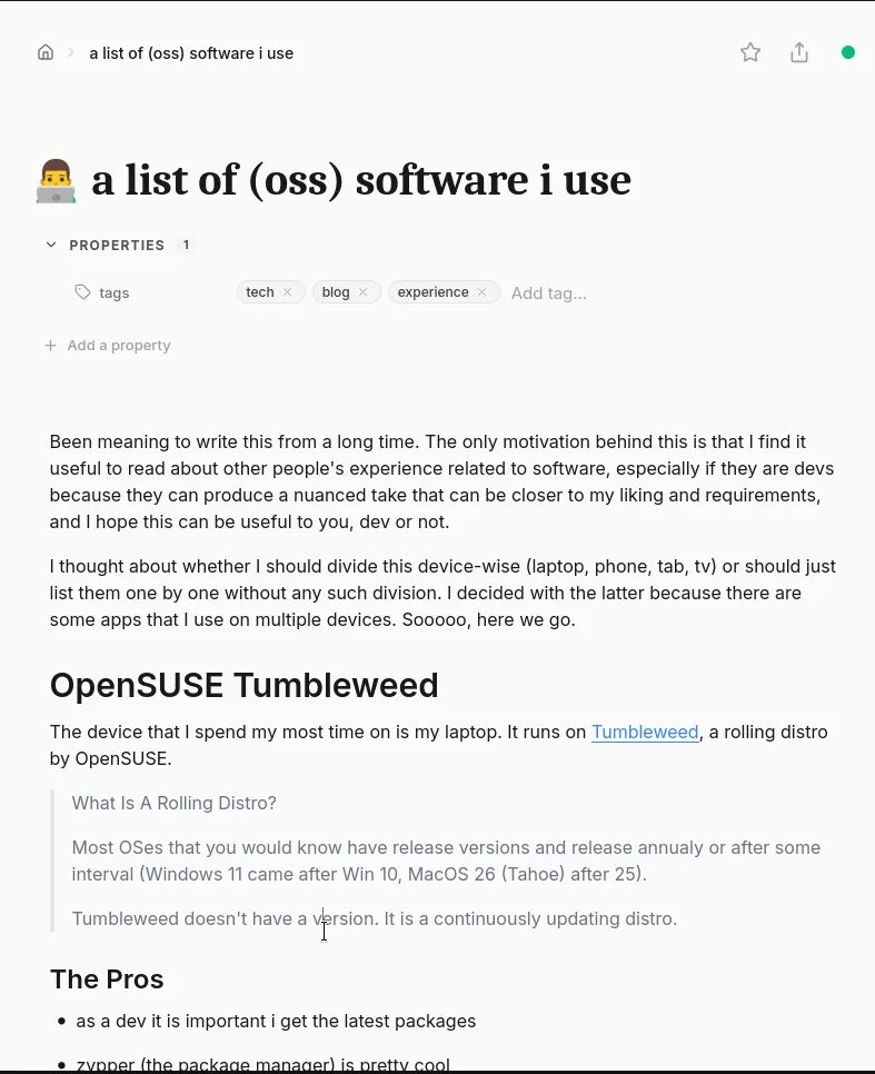A Markdawn page open in the browser.