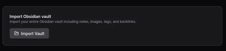 The Markdawn dialog for importing an Obsidian vault. in dark mode.
